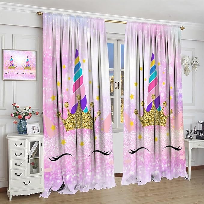 Kids Unicorn Curtains Kids Girls Boys Rainbow Unicorn Pattern Blackout Curtains Bedroom Curtains 42x45 Inches 2 Panels