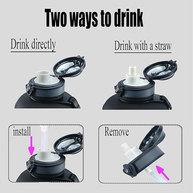 Sports Water Bottle, 63 Oz/1800mL, Leak Proof BPA Free Travel Outdoor For Men Women (Gradient_Black)