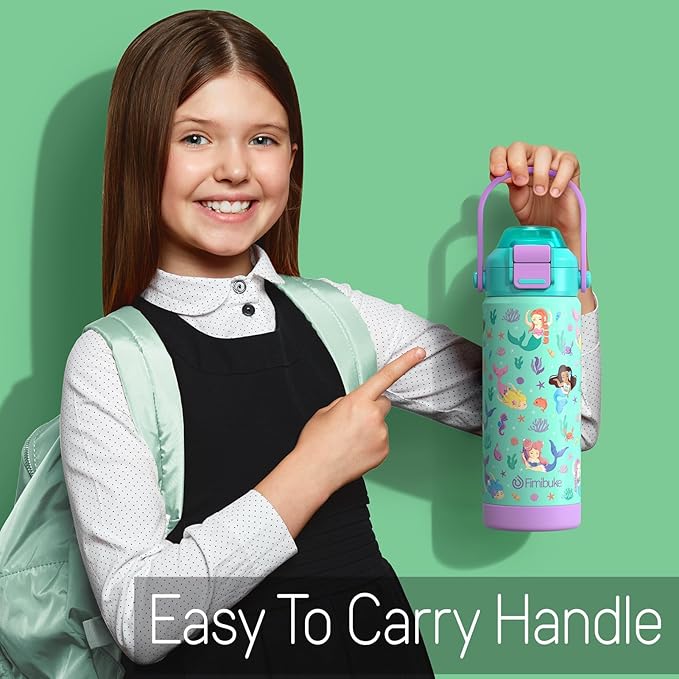 Fimibuke Kids Insulated Water Bottle with Pop-Open Straw & Spout 2-in-1 Lid, 18oz Leak Proof 18/8 Stainless Steel Vacuum Tumbler, BPA-Free Kids Cup For Travel School Girls Boys Toddler 2Packs