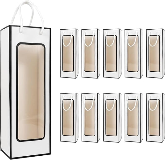Cyblinia 20 Pack Kraft Paper Wine Bags with Window Wine Gift Bags 14.2 x 4.9 x 3.4 Inch Wine Bottle Bags with Handles Shopping Bags for Christmas, Birthday,Wedding