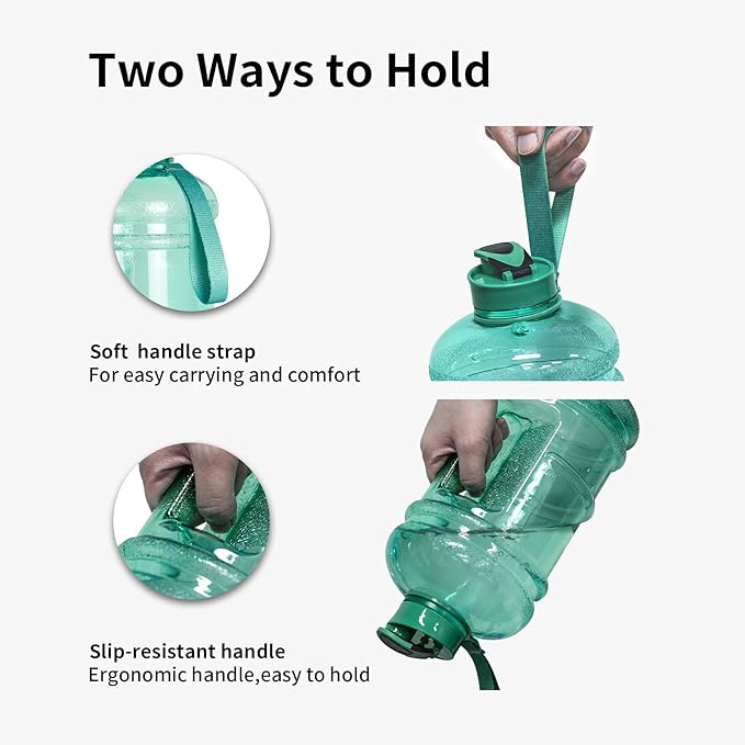 TOOFEEL Half Gallon Water Bottle with Flip Lid - 2 Liter Water Bottles BPA Free - Ideal for Gym, Big Water Bottle with Measurements Marked Drink Container - 2.2L 74oz Transparent Mint Greent Bottle