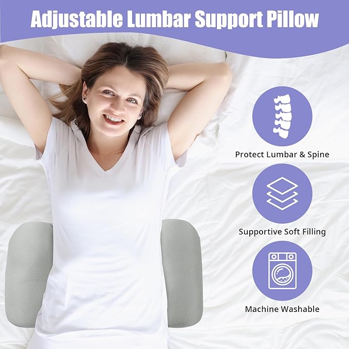 BALAPET Breathable Lumbar Support Pillow for Bed, Adjustable Shredded Memory Foam Lumbar Pillow for Sleeping, Relieve Back & Lumbar Pressure Perfect for Office Chairs Car Seats Beds