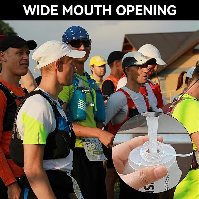 Premium Collapsible Water Bottle-500ml (17.6oz), Portable Soft Flask Water Bottle for Hydration Pack/Running Vest- Folding Water Bottle for Running, Hiking, Cycling (White 500ml)