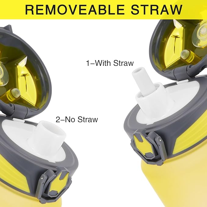 PHIXTON Sports Water Bottle 32 oz With Time Maker, Removable Straw, BPA Free Thick Tritan Plastic, 32OZ Motivational Leak Proof Waterbottle, Flip Top Hourly Measured Water Jugs For Drinking