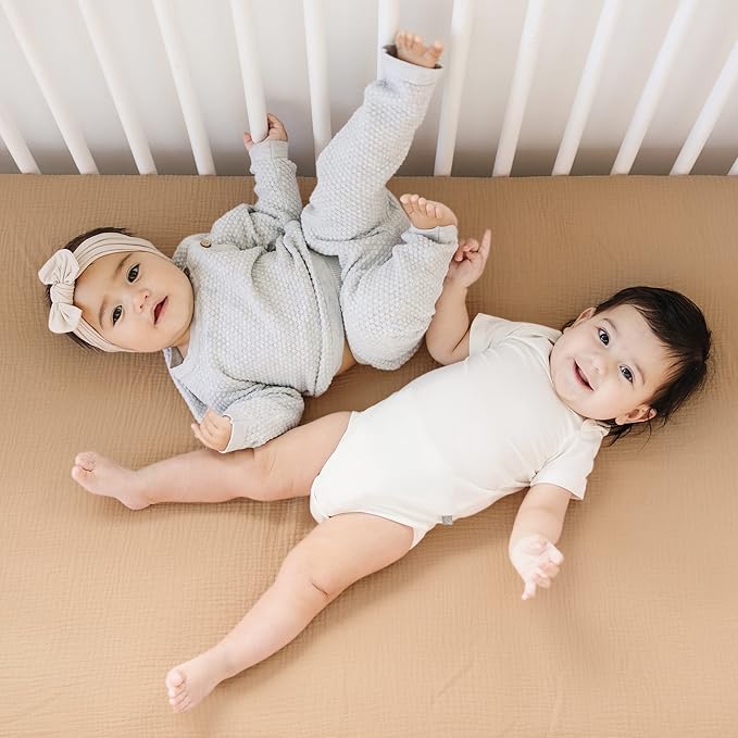 Konssy Muslin Fitted Crib Sheets 100% Cotton Baby Crib Sheets for Standard Crib Mattress (28 X 52 Inches), Soft and Breathable for Boy, Girl (Sepia)