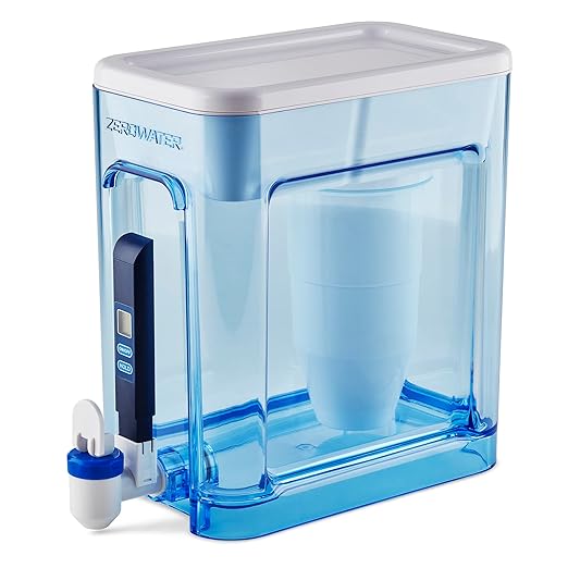 Culligan ZeroWater 22-Cup Ready-Read 5-Stage Water Filter Dispenser with 5-Stage 0 TDS Water Filter – IAPMO Certified to Reduce Lead, Chromium, and PFOA/PFOS