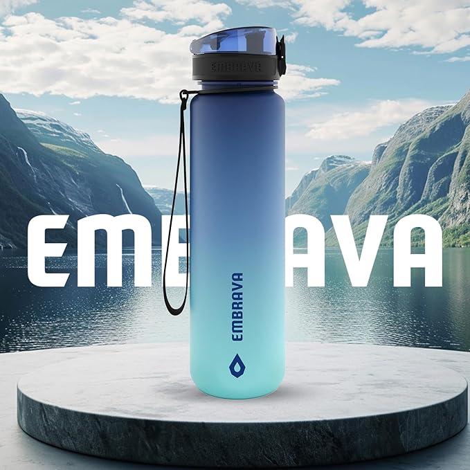 Embrava Sports Water Bottle - 32oz Large - Fast Flow Quick Sip Lid - BPA & BPS Free - Leakproof, Flip Top - Lightweight & Sturdy Tritan Plastic - Strainer for Fruit & Ice