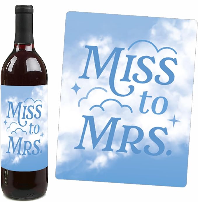 Big Dot of Happiness On Cloud 9 - Bridal or Bachelorette Party Decorations for Women and Men - Wine Bottle Label Stickers - Set of 4