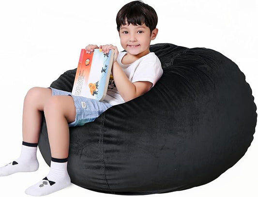 Lukeight Stuffed Animal Storage Bean Bag Chair Cover for Kids, Zipper Beanbag Chair Cover for Organizing Toddler and Kids' Rooms Plush Toys (Black, X-Large)