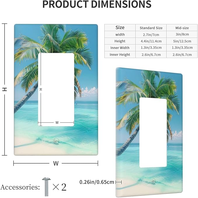 Beach Palm Tree Toggle Funny Plastic Wall Plate Decorative Single Rocker Light Switch Cover For Women Girls Bedroom Kitchen Living Room