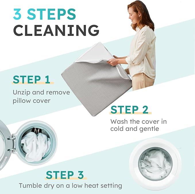 Wedge Pillow for Sleeping, 10 inch Elevated Support Bed Wedge Pillow, Breathable Triangle Pillow Wedge with Cooling Memory Foam Top - Removable Washable Cover, Grey