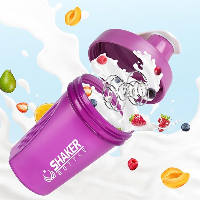Shaker Bottle, 400ml Small Protein Shaker Cup with Mixing Ball for Smooth blending, Leak-Proof GYM Workout Water Bottles for protein& Smoothie Shake，Bpa Free (13oz / Purple)