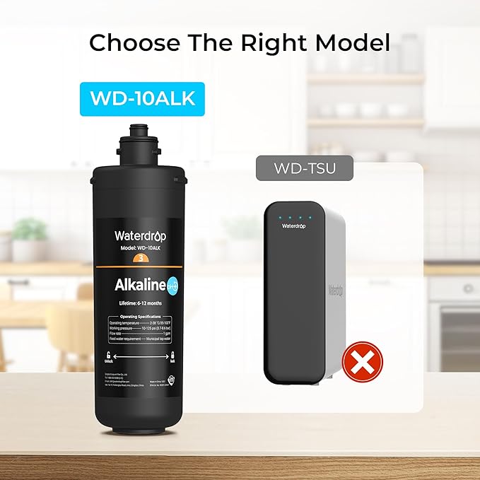 Waterdrop WD-10ALK Under Sink Water Filter, Replacement for Waterdrop TSB-ALK 8 Layer High Capacity Alkaline Under Sink Water Filtration System