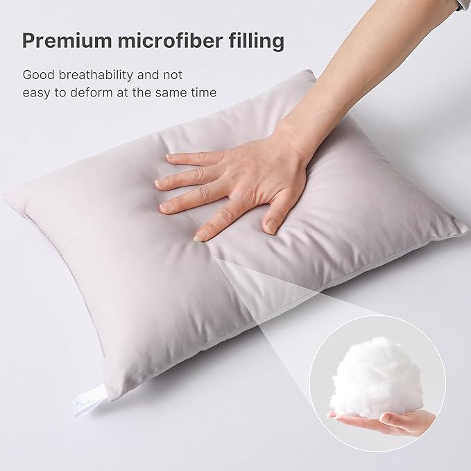 MEILA 2 Pack Cotton Tiny Pillows, 11"x7" Mini Pillows for Kids, Pets, Sleeping and Traveling, Small Washable Decorative Pillows for Neck, Wrist, and Knee, Beige & Brown