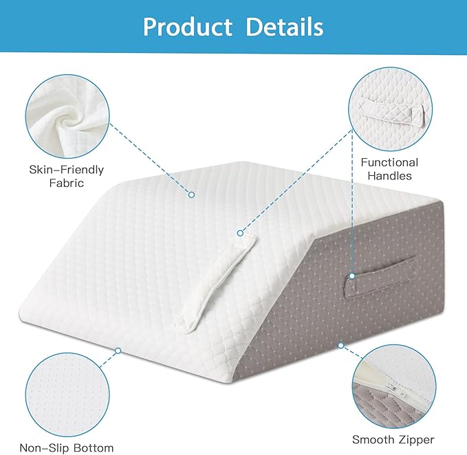 Leg Elevation Pillow for After Surgery, Leg Pillow Elevation Blood Circulation, Memory Foam Leg Wedge for Elevation for Swelling, Foot Elevation Pillow Post Surgery 23.6×16.8×8 Inch White/Grey