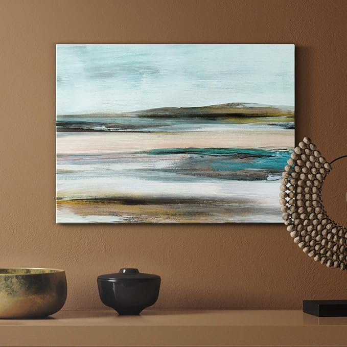 Renditions Gallery Canvas Nature Wall Art Modern Paintings & Prints Decorations Blurred Sandy Beach Abstract Vibrant Coastal Wall Hanging Artwork for Bedroom Office Kitchen - 18"x27" LT33