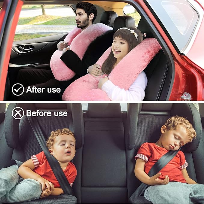 Travel Pillow, Travel Pillow for Kids, Sleeper Hold Pillow Travel, Removable U-Shaped Pillow for Adults and Children to Support Head and Body in The Back Seat of Long Car Trips (Pink)