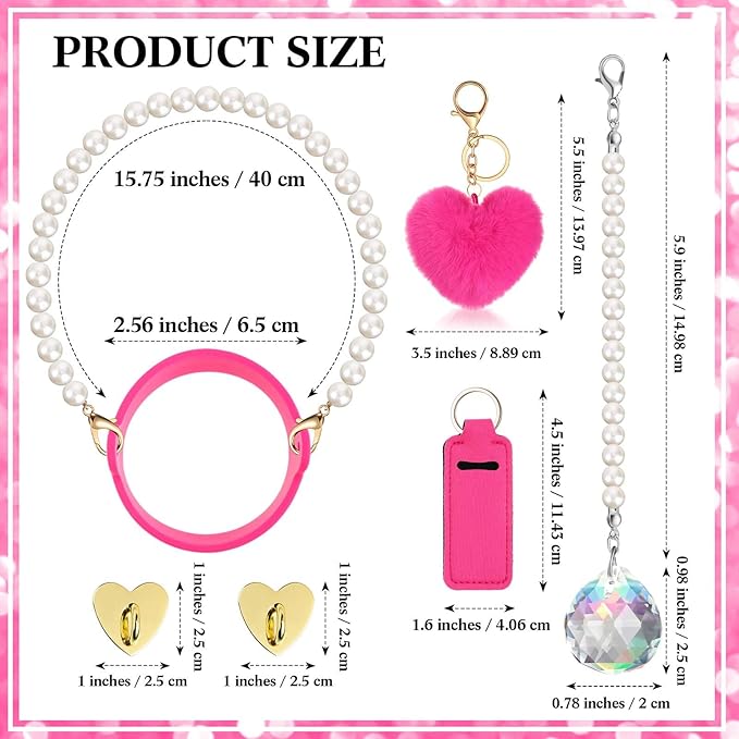 Water Bottle Accessories Set with Silicone Water Bottle Handle with Strap Hanging Charms Compatible with Stanley Cup(Rose Red)