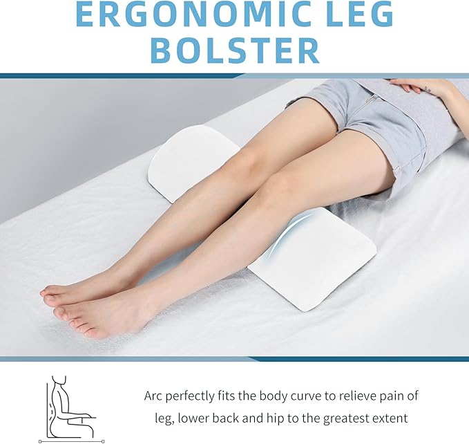 Under Knee and Leg Pillow for Back Sleeping - Half Moon Bolster Pillow for Lower Back and Head, Semi Roll Round Lumbar Support Pillow for Side, Back, Stomach Sleepers (White)