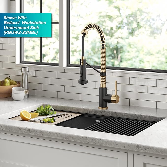 Kraus KPF-1610BG Bolden 18-Inch Commercial Kitchen Faucet with Dual Function Pull-Down Sprayhead in all-Brite Finish, 18 Inches, Brushed Gold