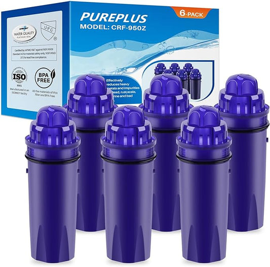 PUREPLUS CRF950Z Pitcher Water Filter Replacement for Pur PPF900Z, PPF951K, PPT700W, CR-1100C, DS-1800Z, CR-6000C, PPT711W, PPT711, PPT710W, PPT111W, PPT111R Pitchers and Dispensers, 6PACK