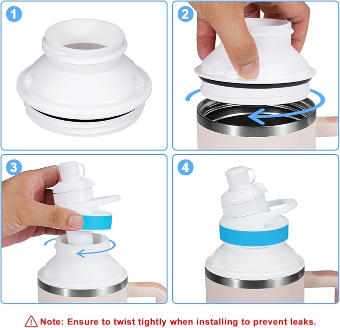 Water Bottle Adapter for Stanley 40oz Quencher Tumbler to Cirkul, Lid Cap Converter Accessories, BPA Free Plastic, Food Grade Silicone Gasket Leakproof (White-2Pcs)