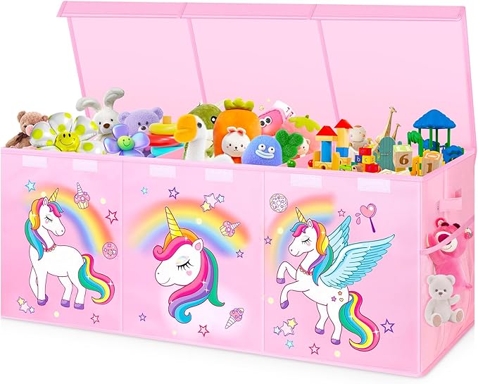 Extra Large Toy Chest, Collapsible Sturdy Toy Storage Organizer with Lids, 41"X14"X16"Large Kids Toy Box Chest, Kids Storage Bins Basket for Girls, Boys, Kids, Nursery, Playroom, Pink
