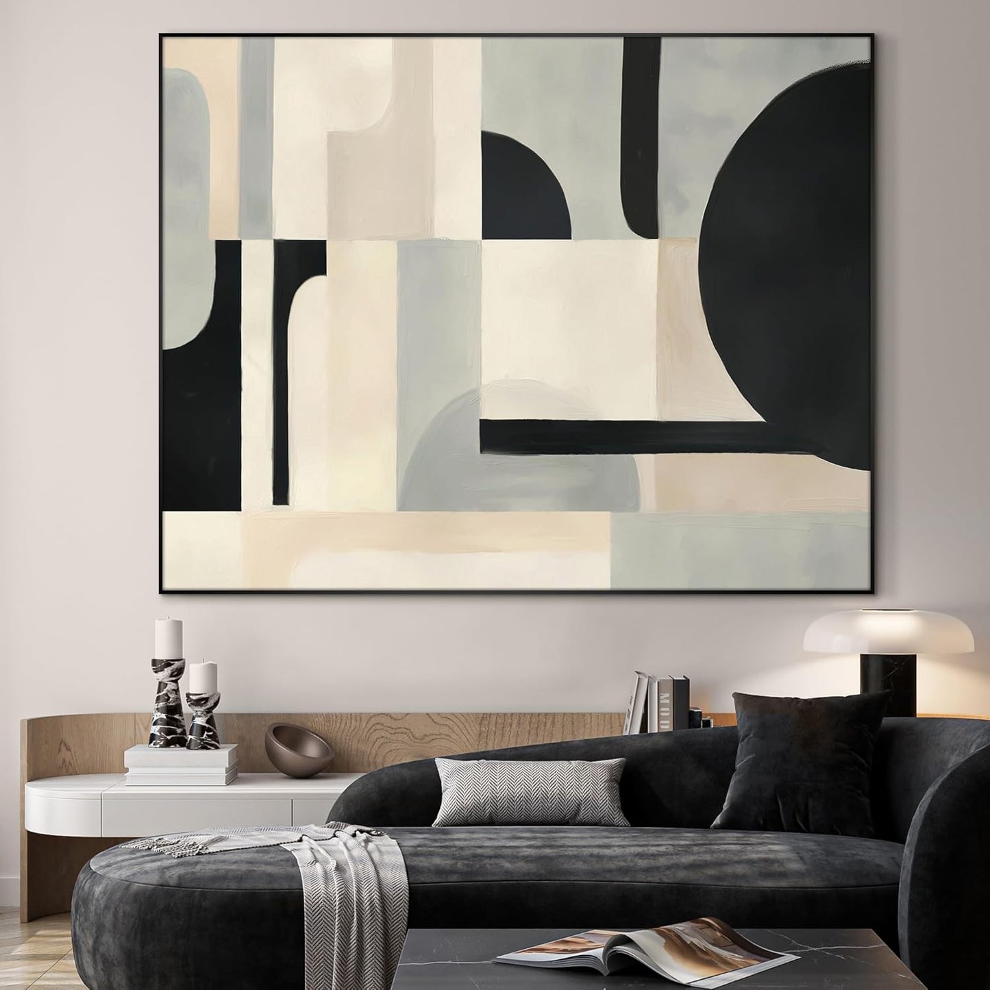 SIGNWIN 60"x72" Extra Large Framed Wall Art Modern Neutral Abstract Geometric in Black and Beige, Clean Minimalist Design for Home Living Room Bedroom Decor (Frame Assembly Required)