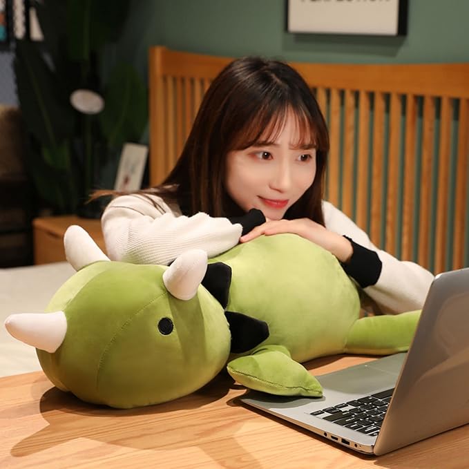 SQEQE Weighted Dinosaur Plush, Anxiety Weighted Stuffed Animals, Weighted Dinosaur Plushie Weighted Dino Throw Pillows for Kids Adults Green 23.6 Inch, 3.1 lbs