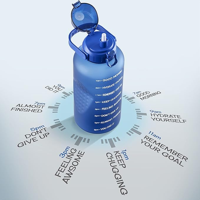 Motivational Water Bottle with Straw & Handle,One Gallon Water Bottle 128 oz/3.8L,Reusable Water Jug, Achieve All-Day Hydration SpillProof, BPA FREE