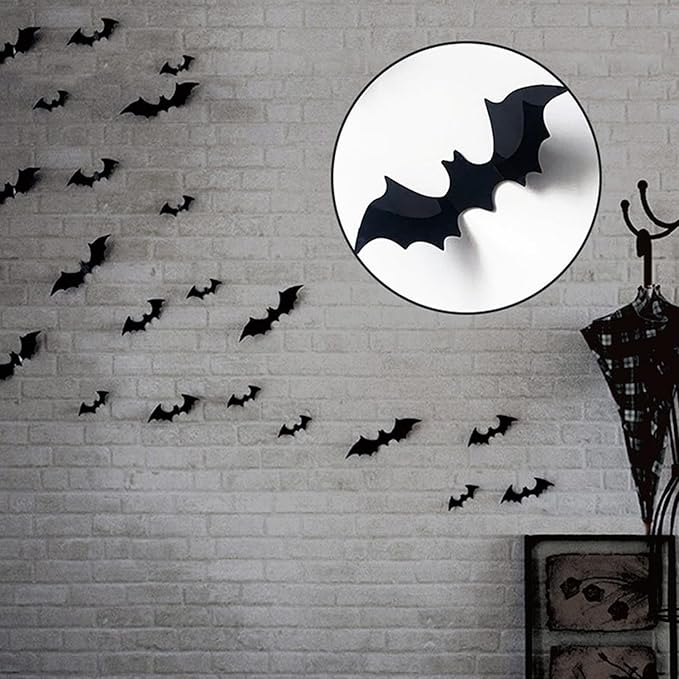 Halloween Window Clings Stickers Decoration 3D Stereoscopic Black Bat Spider Ghost Design Halloween Window Cling Decal Festival Decor Halloween Window Stickers for Kids Party Supplies Glass Decor
