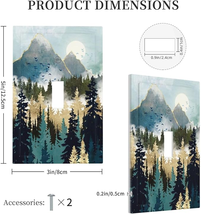 Boho Mountain Forest Abstract Sunset Sunrise Sun 1 Gang Light Switch Covers Single Toggle Wall Plate Decorative Switchcover Electrical Switchplate for Country Bathroom Bedroom Decor