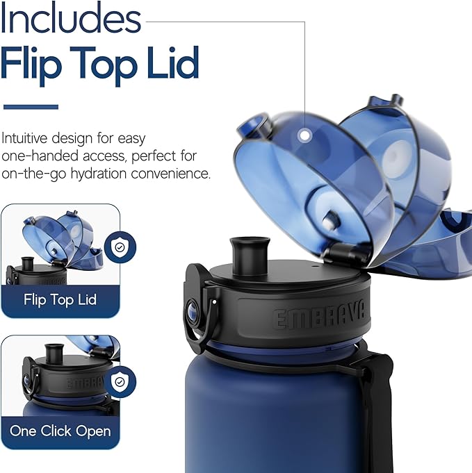 Embrava Sports Water Bottle - 32oz Large - Fast Flow Quick Sip Lid - BPA & BPS Free - Leakproof, Flip Top - Lightweight & Sturdy Tritan Plastic - Strainer for Fruit & Ice