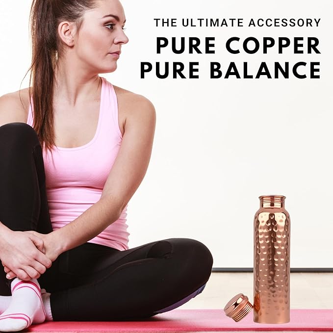 Copper Water Bottle Hammered Ayurvedic Pure Copper Drinking Vessel Drink Water Reduce Sugar, and Reap the Health Benefits Instantly 34 Oz Extra Large