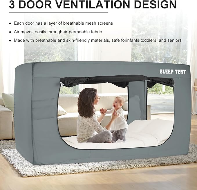 Bed Tent Full Bed Canopy Dream Tents for Indoor Portable Blackout Tents Privacy Space Warm Breathable Sleeping Tents for Kids and Adult(Light Gray,Mattress Not Included) Reducing Light
