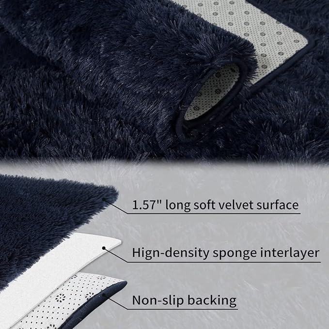 Navy Blue Shag Rug for Bedroom, Abstract Fluffy Soft Area Rugs for Living Room Nursery Kids Room, Non Skid Thick Throw Rug, Indoor Modern Floor Carpets for Dorm Office Kitchen, 5' x 8'
