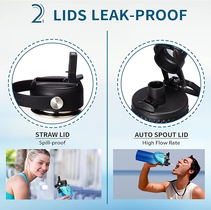 Metal Water Bottle 40oz - Stainless Steel Water Bottles with Straw Spout Lid, Sleeve Carry Strap, Vacuum Insulated, Leak Proof, BPA Free Water Jug, Modern Reusable Waterbottle Gym Biking Camping