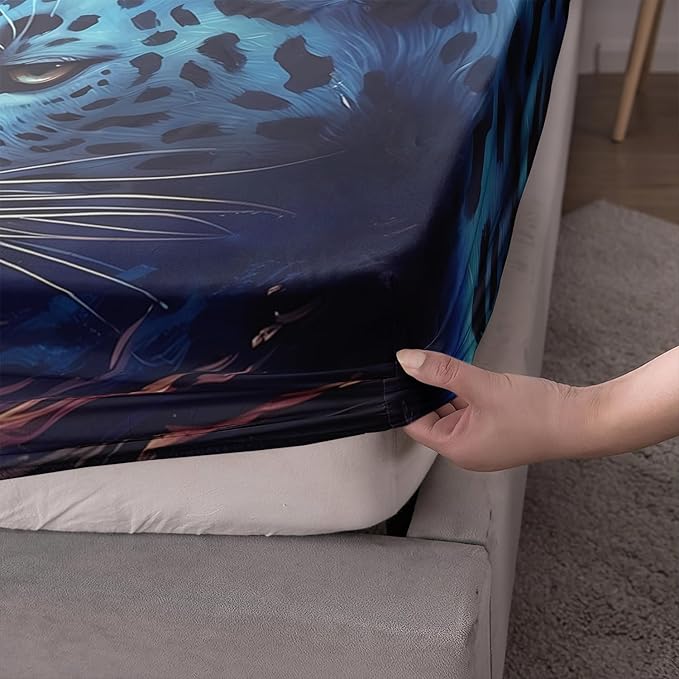 AILONEN Leopard Print Fitted Sheet Set Full Size,Safari Wildlife Cheetah Bed Sheet Set Full Size for Boys Kids,3 Pieces Animal Leopard Full Fitted Sheet with 2 Pillowcases Decor