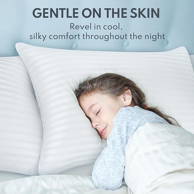 Queen Size Bed Pillow - Premium Down Alternative Cooling Pillows Set of 2 for Side, Back, and Stomach Sleepers Hotel Quality Fluffy Soft Microfiber Fill Breathable Skin-Friendly