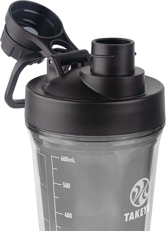 Takeya 24 oz Tritan Plastic Shaker Bottle - Premium BPA Free Protein Shakes Mixer, Leakproof Spout Lid, Shatterproof, Stormy Black