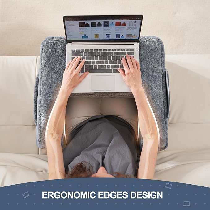 Homguava Reading Pillow Memory Lap Desk Foam Pillow for Adults Gaming Pillow Arm Rest Pillow for Reading, Crocheting, Gaming or Sitting in Bed (Furry Grey, Medium)