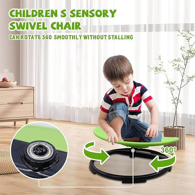 Kids Swivel Chair, Sensory Spinning Toy Chair for Kids, Autism Kids Swivel Chair Training Body Coordination, Improve Physical Coordination Wobble Chair Science Toy for Kids 3-9 (Green)