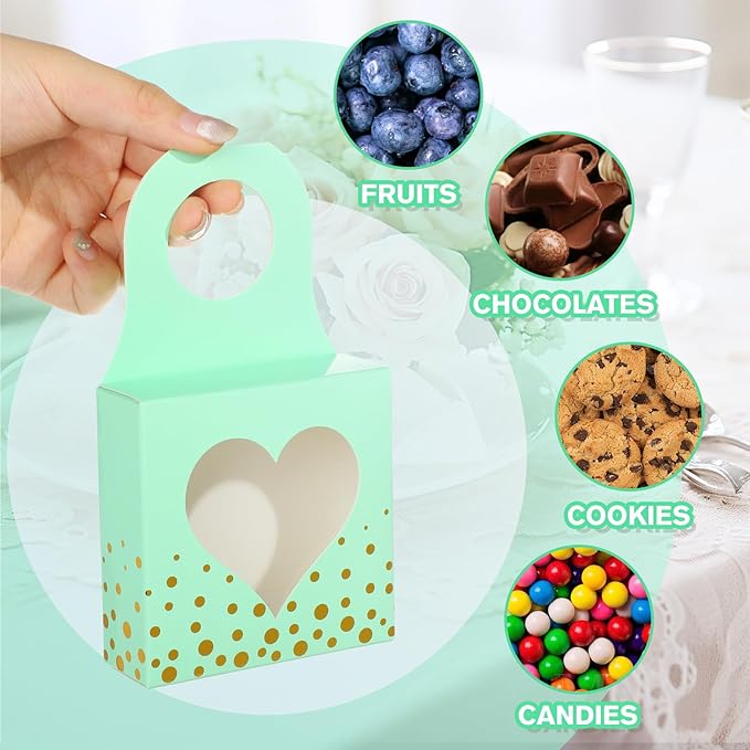 ISKYBOB 25 Pieces Wine Bottle Box with Window, Kraft Paper Wine Boxes for Gifts Hanging Wine Bottle Gift Box Foldable Wine Bottle Hanger Favor Box for Holding Candy Truffles Chocolate Cookies (Green)