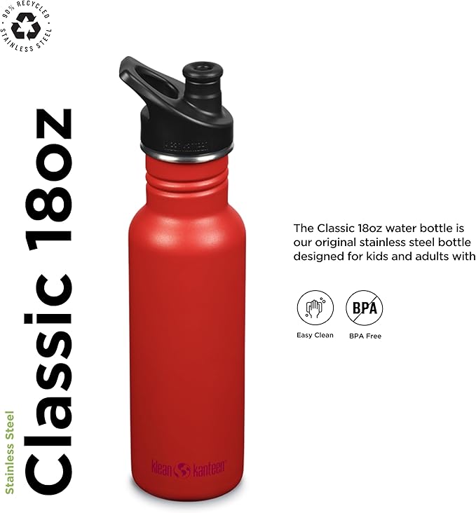 Klean Kanteen Classic Narrow 18oz (w/Sport Cap) Tiger Lily