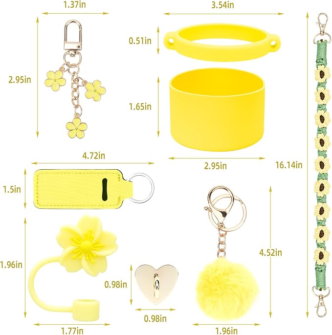Stanley Cup Accessories Set Including 1 Pcs Water Bottle Handle Strap, 1 Pcs Siliocne Straw Cover, 1 Pcs Siliocne Stanley Cup Boot, 3 Pcs Stanley Charms for Stanley Cup 40oz & 30oz Tumbler - Yellow