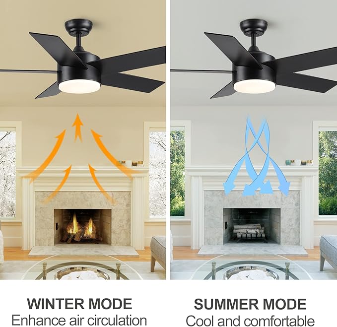 44 inch Black Ceiling Fan with Light Remote Control, LED Ceiling Fans with Lights, 3-Colors Temperatures Dimmable, Modern Ceiling Fan for Bedroom, Dining Room, Living Room