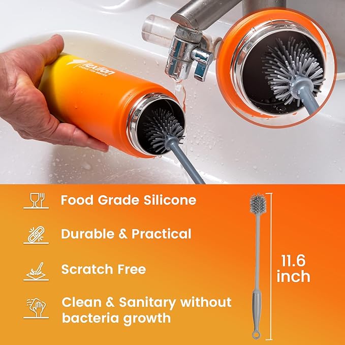 Water Bottle 22oz, Triple Walled Insulated Stainless Steel Reusable Bottle, Silicone Sleeve, Cleaning Brush, 2 Lids (Spout lid & Straw lid w/2 straw), Metal Mug Gallon, BPA Free, Sunset