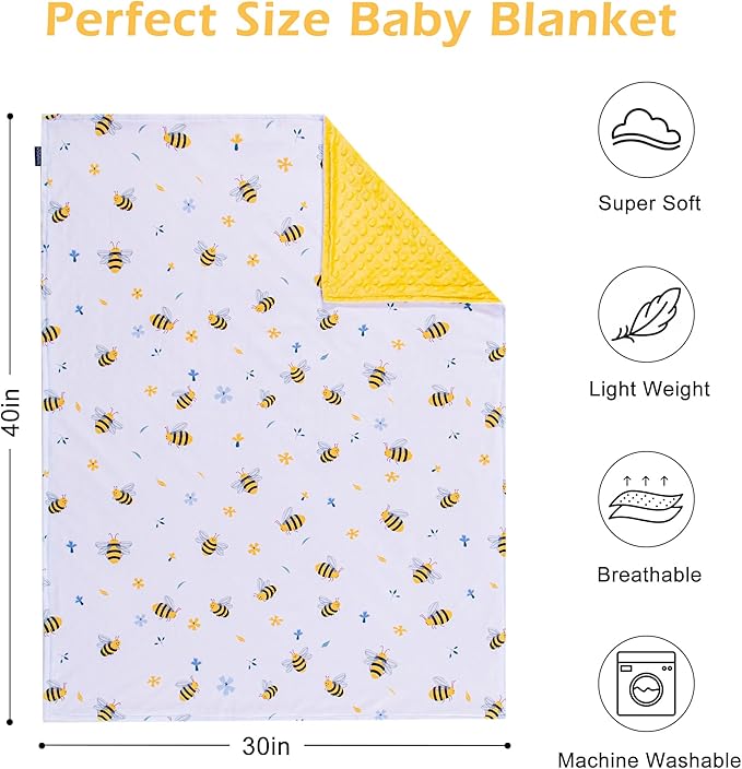 Baby Blanket for Boys Girls Super Soft Blanket,Fluffy WarmLightweight Baby Receiving Blankets,Double Layer with Dotted Backing for Toddler Nursery (Bee, 30 * 40inch)
