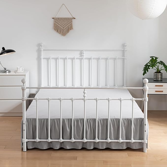 Bed Skirt King Size Ruffled Bed Skirts with Split Corners,14 Inch Drop Dust Ruffle Bed Skirt with Platform, Light Gray