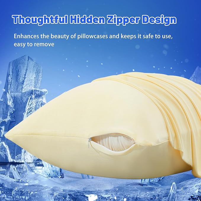 Cooling Pillow Cases for Hot Sleepers - Double Side Arc-Chill Q-Max>0.5 Cooling Fiber Cool Pillow Cases 2 Pack - Breathable Soft Cold Pillow Cases with Hidden Zipper (Cream, 20" x 36")